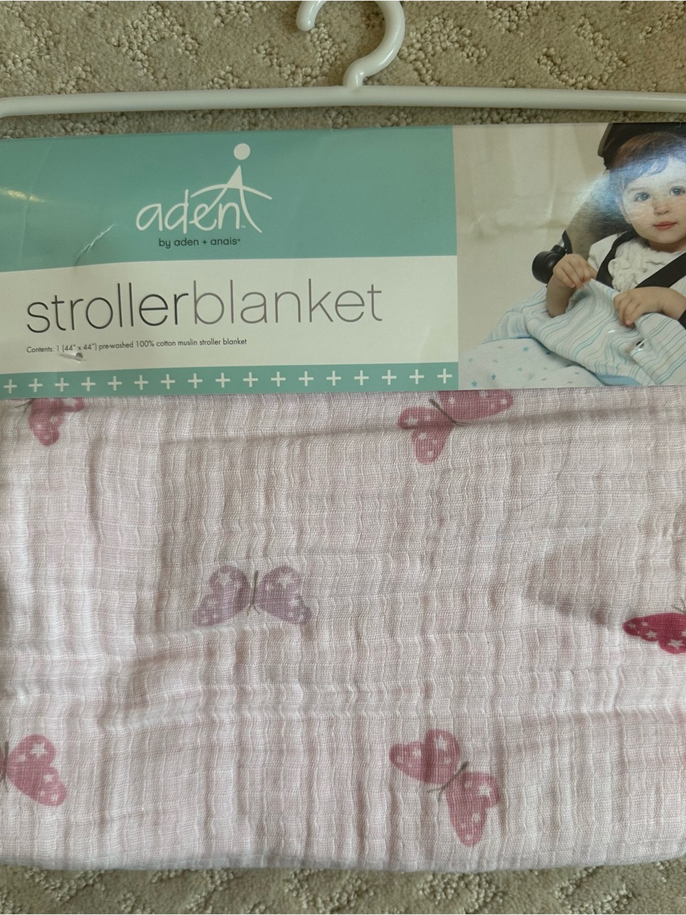 aden + anais Pink Butterfly Stroller Blanket